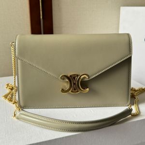 Celine Margo Wallet On Chain in Shiny Calfskin Khaki