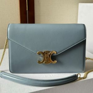 Celine Margo Wallet On Chain in Shiny Calfskin Sky Blue