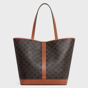 Celine Medium Cabas Bag in Triomphe Canvas Brown
