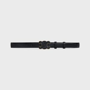 Celine Medium Cuir Triomphe Belt in Smooth Calfskin Black