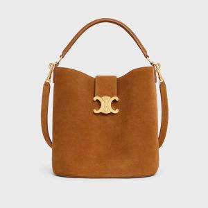 Celine Medium Louise Bucket Bag in Suede Brown
