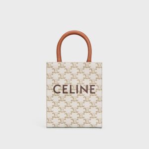 Celine Mini Vertical Cabas Bag in Triomphe Canvas with Celine Print White