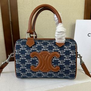 Celine Small Boston Bag Cuir Triomphe in Triomphe Denim Blue