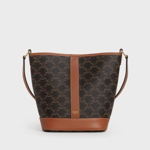 Celine Small Bucket Bag in Triomphe Canvas Brown