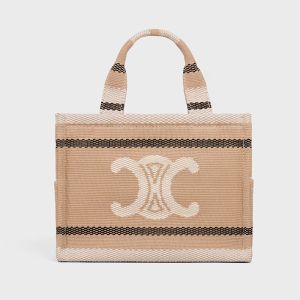 Celine Small Cabas Thais Bag in Striped Textile With Triomphe Beige