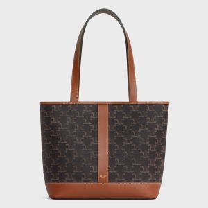 Celine Small Cabas Bag in Triomphe Canvas Brown