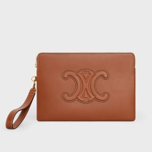 Celine Small Strap Pouch in Smooth Calfskin with Cuir Triomphe Brown