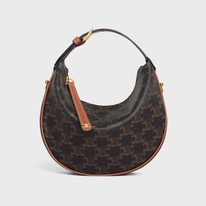 Celine Teen Lulu Bag in Triomphe Canvas and Calfskin Brown