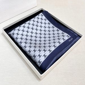 Celine Triomphe Signature Print Silk Scarf 90 Blue
