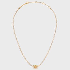 Celine Triomphe Sparkle Necklace in Brass with Gold Finish and Strass Gold