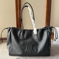 Celine Cabas Drawstring Bag Cuir Triomphe in Grained Calfskin Black