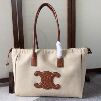 Celine Cabas Drawstring Bag Cuir Triomphe in Textile Beige