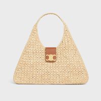 Celine Cabas Triangle Bag in Raffia And Calfskin Brown