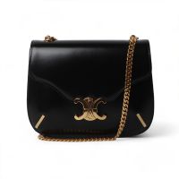 Celine Chain Besace Bag Triomphe in Shiny Calfskin Black