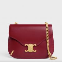 Celine Chain Besace Bag Triomphe in Shiny Calfskin Red