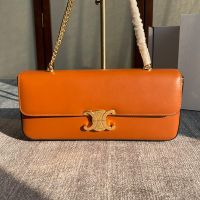Celine Large Chain Claude Shoulder Bag in Shiny Calfskin Orange