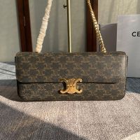 Celine Large Chain Claude Shoulder Bag in Triomphe Canvas Brown
