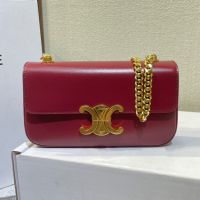 Celine Chain Claude Shoulder Bag in Shiny Calfskin Red