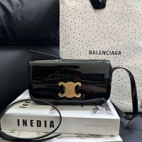 Celine Claude Shoulder Bag in Patent Leather Black