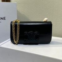 Celine Chain Claude Shoulder Bag Cuir Triomphe in Shiny Calfskin Black/Gold
