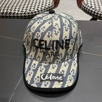Celine Embroidery Baseball Cap in Cotton with Celine Patch Blue/Black