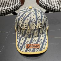 Celine Embroidery Baseball Cap in Cotton with Celine Patch Blue/Yellow