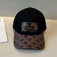 Celine Embroidery Baseball Cap in Cotton and Leather Black/Brown