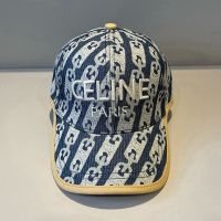 Celine Embroidery Baseball Cap in Cotton with Triomphe Chain Jacquard Blue/Yellow