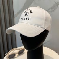 Celine Embroidery Triomphe Letter Baseball Cap in Cotton White