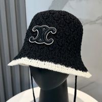 Celine Hollow-Out Bucket Hat in Cotton with Embroidery Triomphe Black