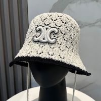 Celine Hollow-Out Bucket Hat in Cotton with Embroidery Triomphe White