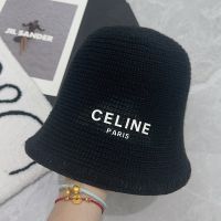 Celine Knitted Bucket Hat in Wool with Celine Letter Printing Black
