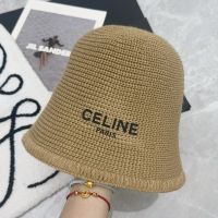 Celine Knitted Bucket Hat in Wool with Celine Letter Printing Brown