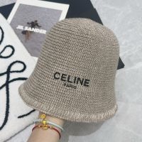 Celine Knitted Bucket Hat in Wool with Celine Letter Printing Grey
