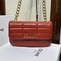 Celine Matelasse Monochrome Chain Shoulder Bag in Quilted Lambskin Red