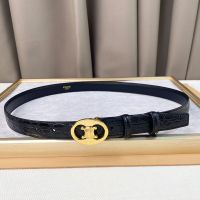Celine Medium Maillon Triomphe Belt in Crocodile Embossed Calfskin Black/Gold