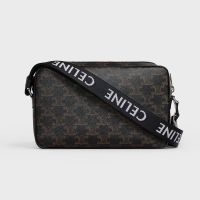 Celine Medium Messenger Bag in Triomphe Canvas with Calfskin Black