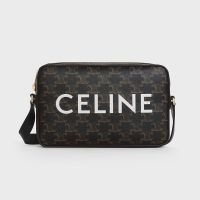 Celine Medium Messenger Bag in Triomphe Canvas with Celine Print Black