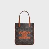 Celine Micro Cabas Bag in Triomphe Canvas with Cuir Triomphe Brown