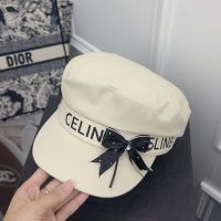 Celine Military Cap In Cotton with Bowknot White