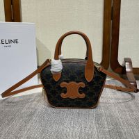 Celine Mini Bowling Bag Cuir Triomphe in Triomphe Canvas Brown