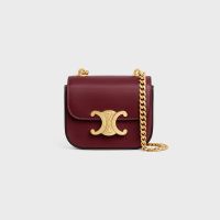 Celine Mini Chain Claude Bag in Shiny Calfskin Burgundy