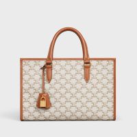 Celine Mini Horizontal Cabas Bag In Triomphe Canvas White