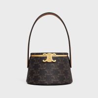 Celine Nina Minaudiere in Lambskin With Triomphe Canvas Print Brown