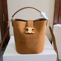 Celine Small Louise Bucket Bag in Suede Brown
