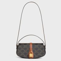Celine Tabou Clutch On Strap in Triomphe Canvas and Calfskin Brown
