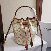 Celine Teen Clara Bucket Bag in Triomphe Canvas White