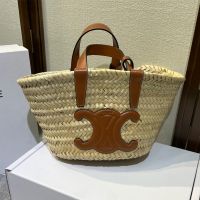 Celine Teen Triomphe Classic Panier in Palm Leaves and Calfskin Brown