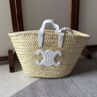 Celine Teen Triomphe Classic Panier in Palm Leaves and Calfskin White