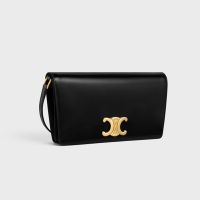 Celine Trapeze Triomphe Bag in Shiny Calfskin Black
